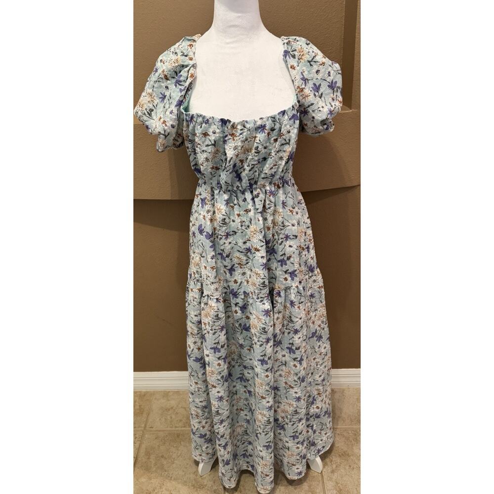 ASTR The Label Dress Women’s Blue Floral Maxi Long Sleeve Boho Size M